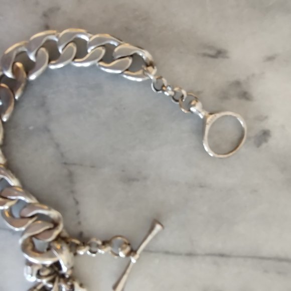 Fossil Bracelet, Chunky, Silver with Rhinestone Charm - Picture 4 of 8